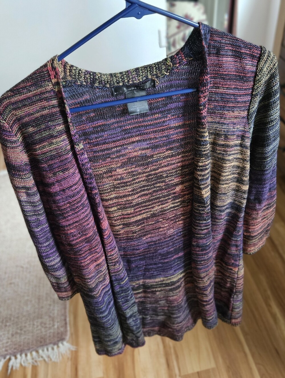 Marbled Multicolor Open-Front Knit Sweater Cardigan